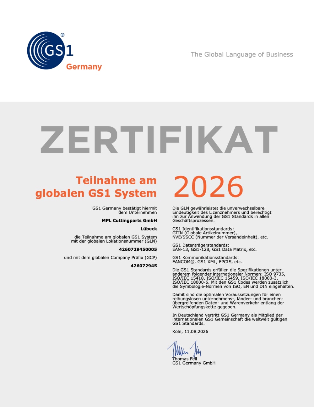 GS1-Zertifikat